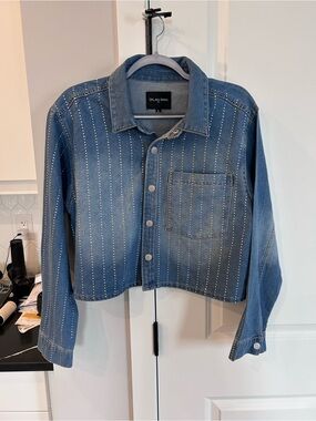 NWT Dylan Ryan Embellished Rhinestones Blue Denim Crop Jean Jacket Western Chic